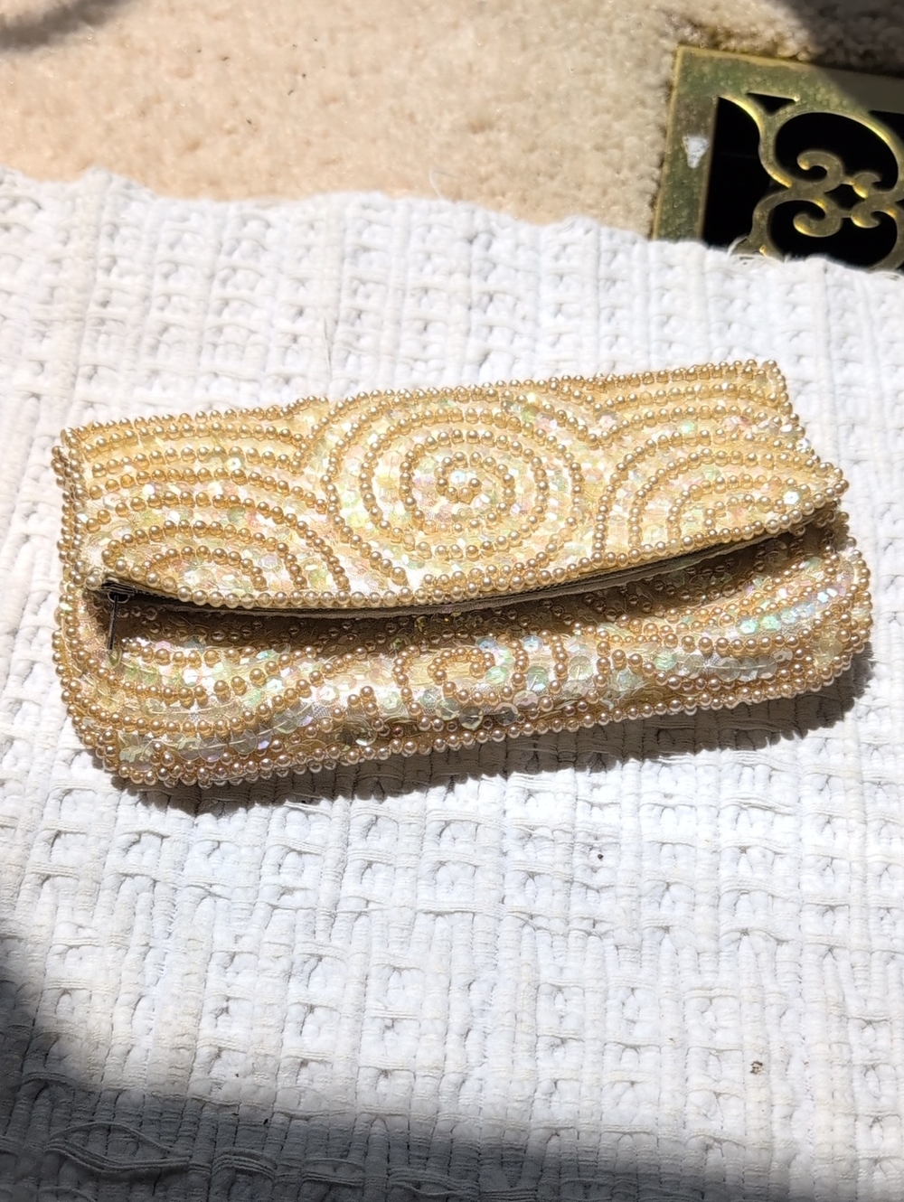 Beaded Gold And Cream Swirl Evening Clutch Vintage